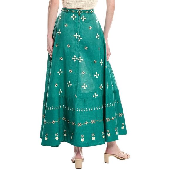Agua By Agua Bendita Womens  Esmeralda Linen Maxi Skirt, Green - Picture 2 of 3